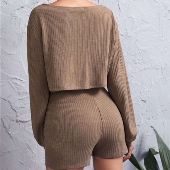 Drop Off Shoulder Ribbed Top and Shorts Lounge Set - Picture 7 of 14